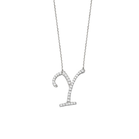 925 Sterling Silver CZ Initial Letter Y Necklace