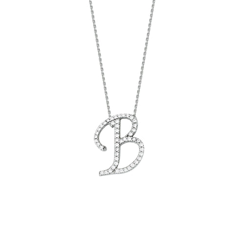 925 Sterling Silver CZ Initial Letter B Necklace