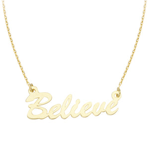 14K Gold E2W BELIEVE Adjustable Necklace with Cable Chain