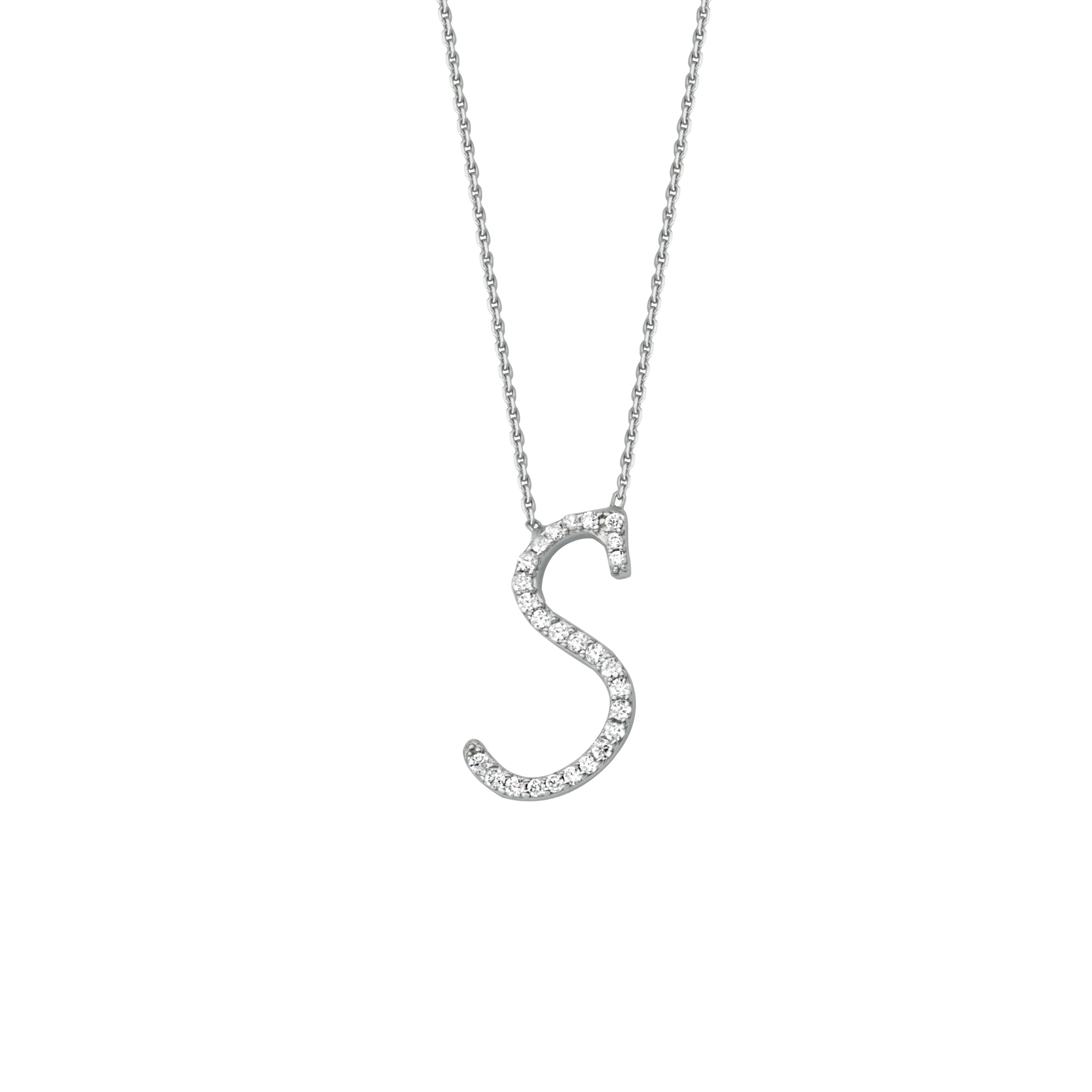 925 Sterling Silver CZ Initial Letter S Necklace