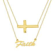 14K Gold Duo E2W Cross and Faith Adjustable Necklace