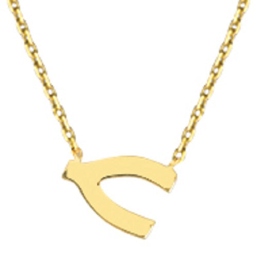 14K Yellow Gold Mini Wish Bone Necklace with Adjustable Cable Chain