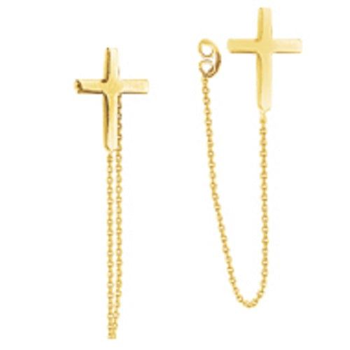 14K Yellow Gold Front to Back Cross Chain Earrings