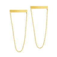 14K Gold Staple With Dangle Chain Earrings