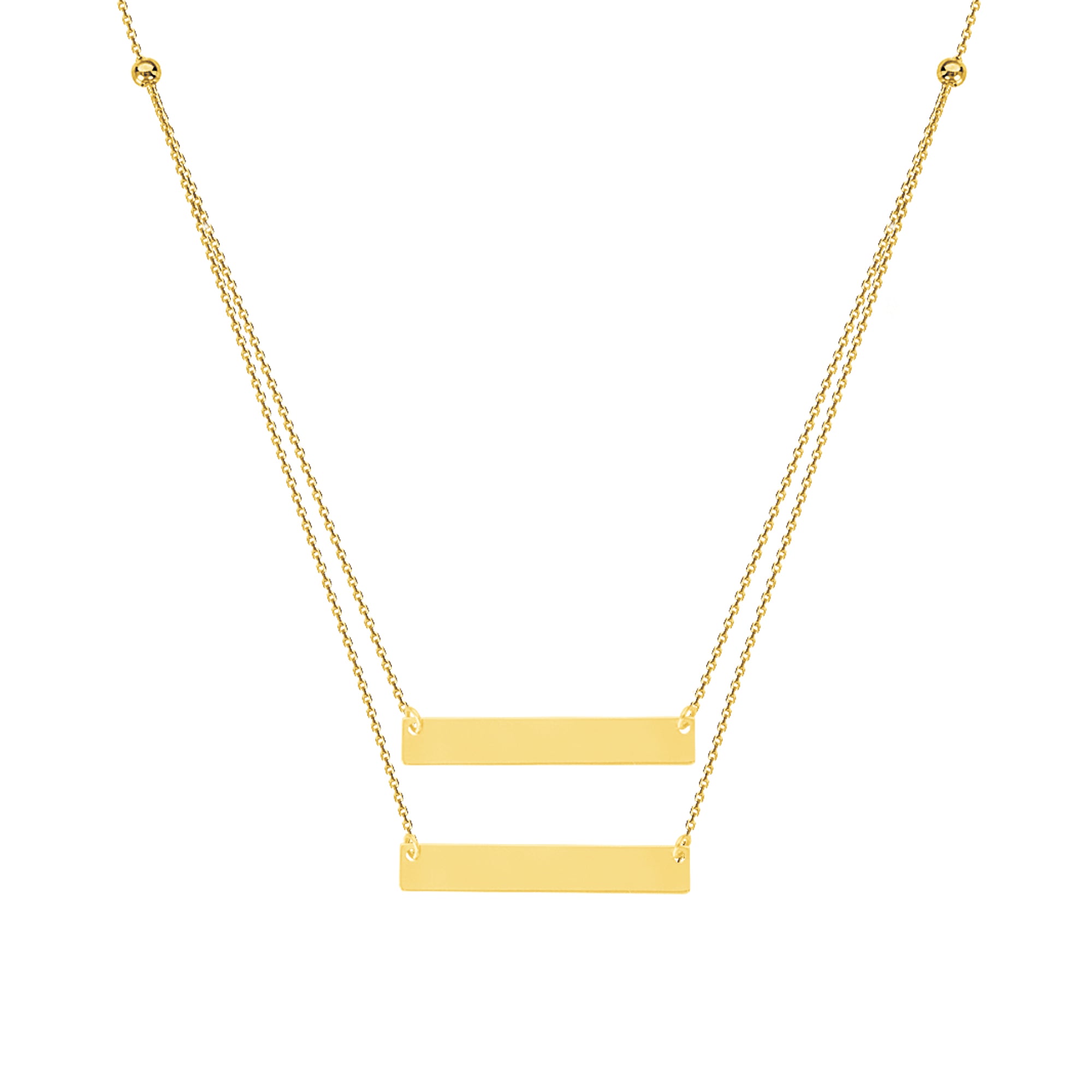 14K Yellow Gold Duo Mini Bar Plate Necklace