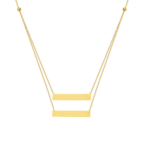 14K Yellow Gold Duo Mini Bar Plate Necklace