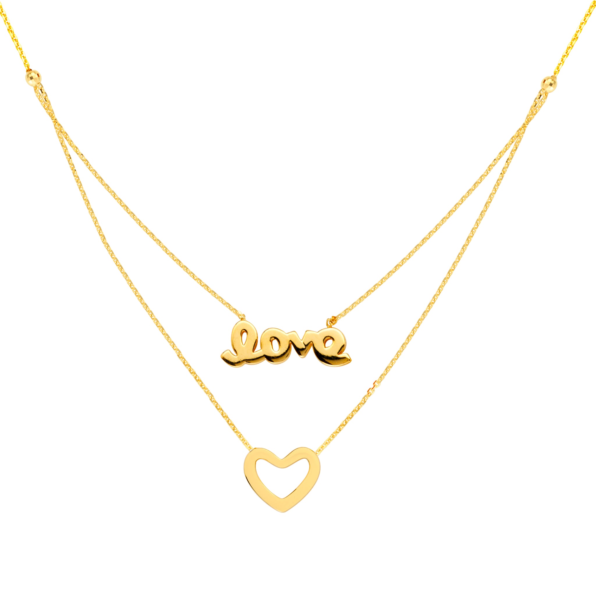 14K Gold E2W Duo Love and Heart Necklace