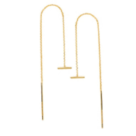 14K Yellow Gold Mini Bar Threader Earrings - Cable Chain