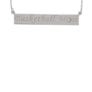 Sterling Silver Basketball Mom Engraved Bar Necklace