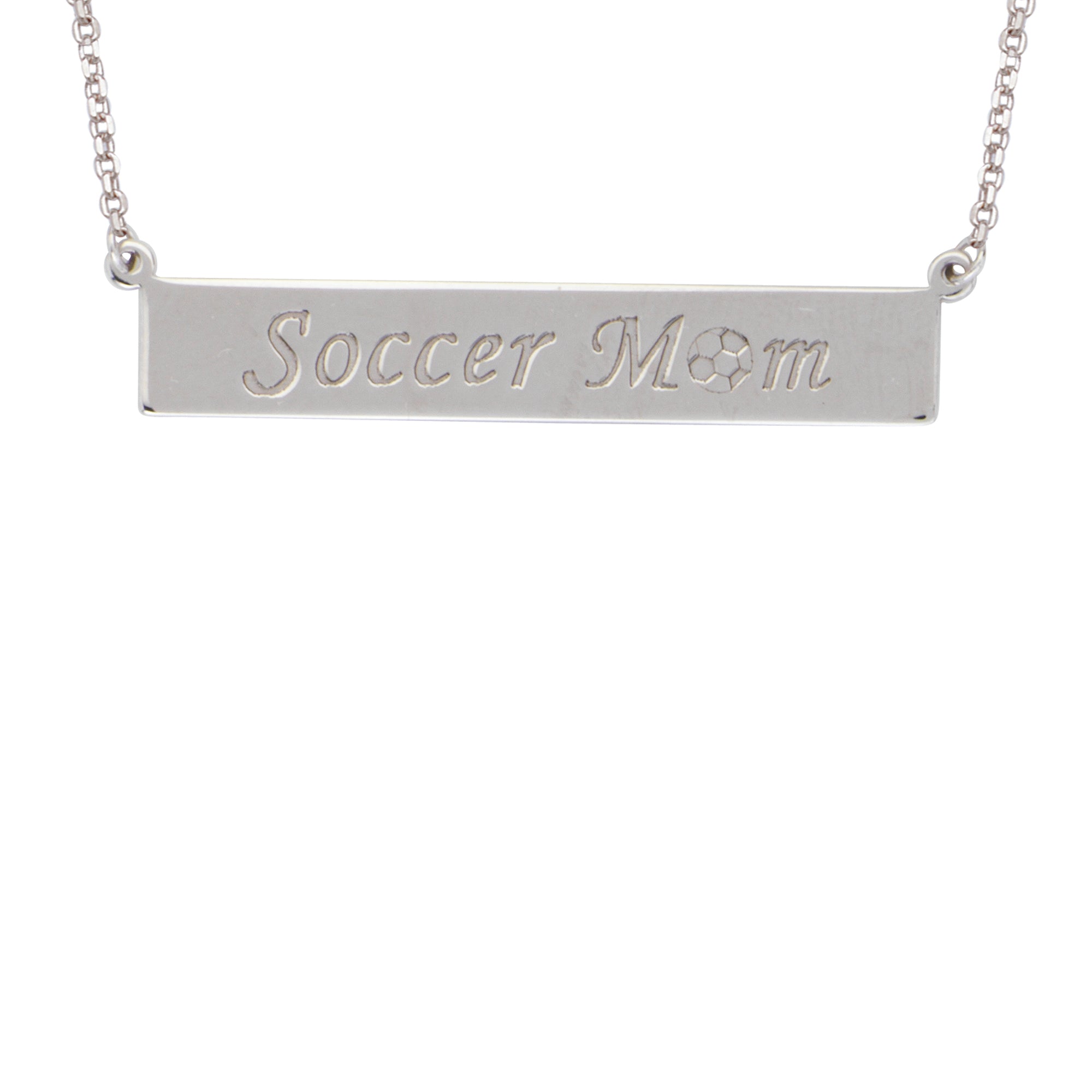 Sterling Silver Soccer Mom Engraved Bar Necklace