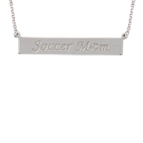 Sterling Silver Soccer Mom Engraved Bar Necklace