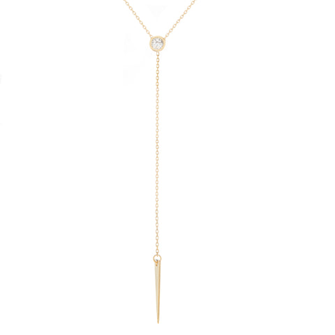 14K Yellow Gold Hawley St, CZ and Spear Lariat Necklace