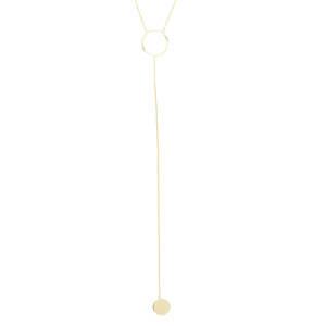 14K Yellow Gold Hawley St, Circle and Small Disk Lariat Necklace