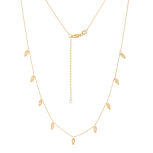 14K Yellow Gold Bead Stations 9pcs Adjustable Necklace with Cable Chain