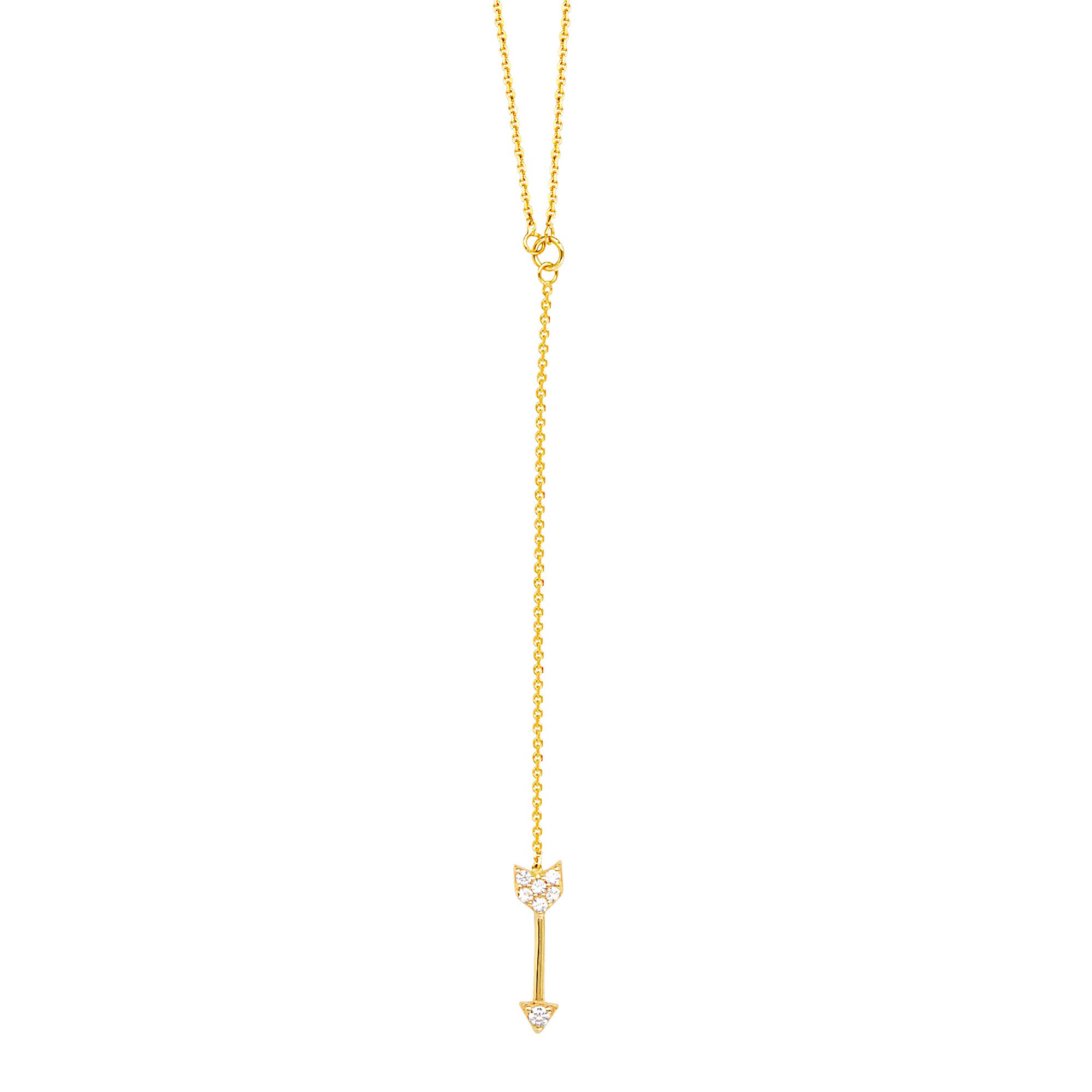 14K Yellow Gold Arrow Lariat Chain Drop Necklace