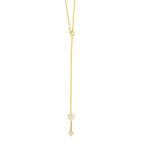 14K Yellow Gold Arrow Lariat Chain Drop Necklace