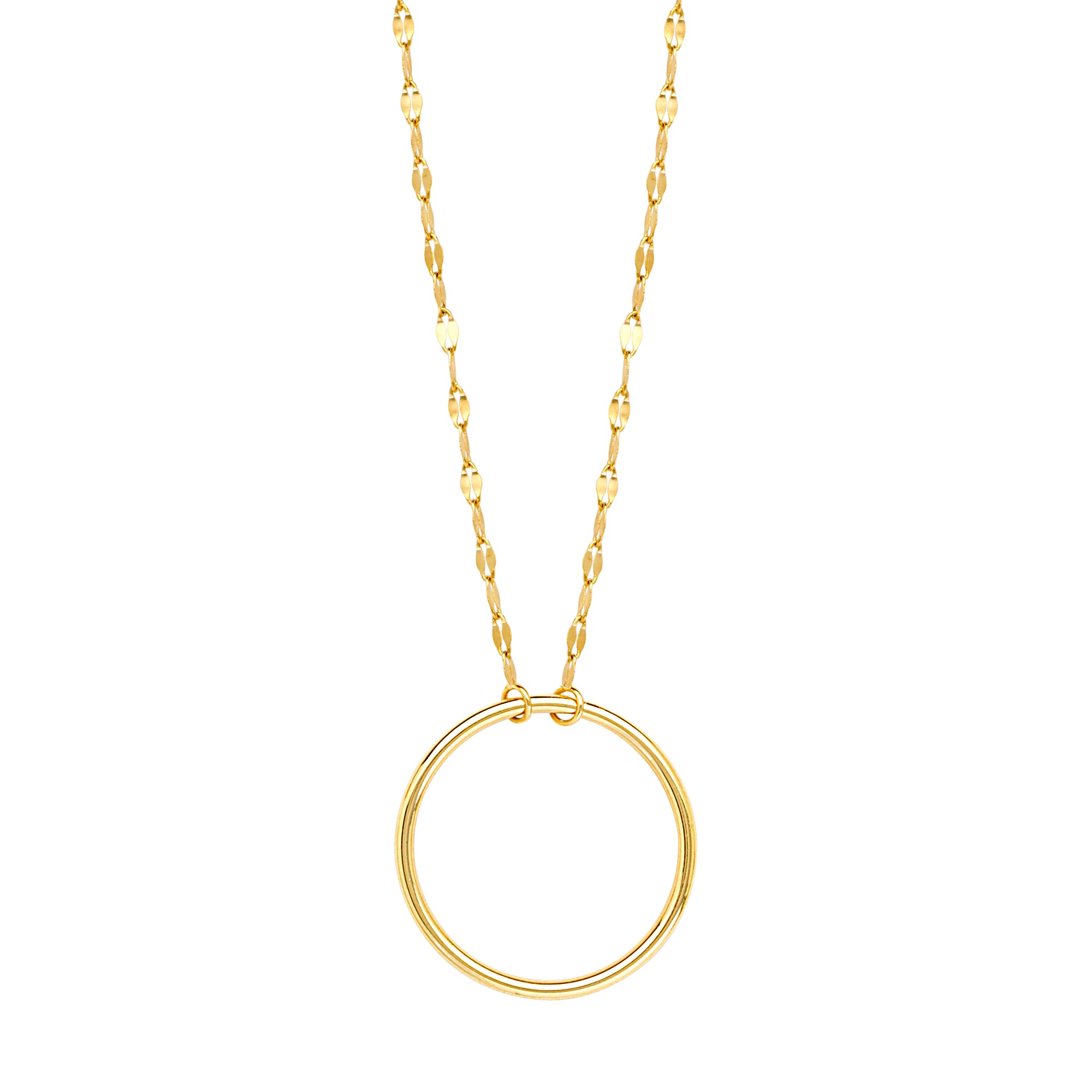 14K Yellow Gold Circle on Piatto Chain adjustable Necklace (more colors)