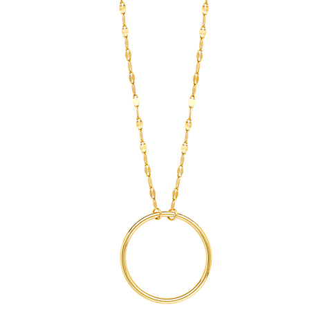 14K Yellow Gold Circle on Piatto Chain adjustable Necklace (more colors)