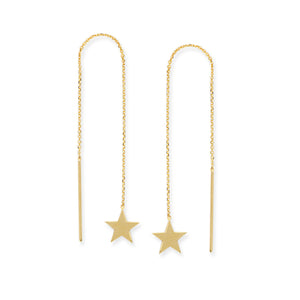 14K Gold Flat Star Threader Earrings with Cable Chain