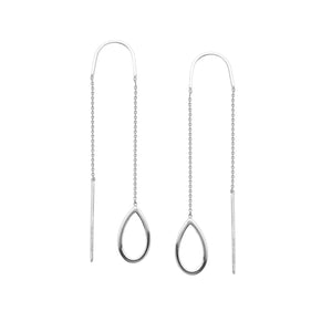 14K White Gold Stationary Open Tear Drop Threader Earrings