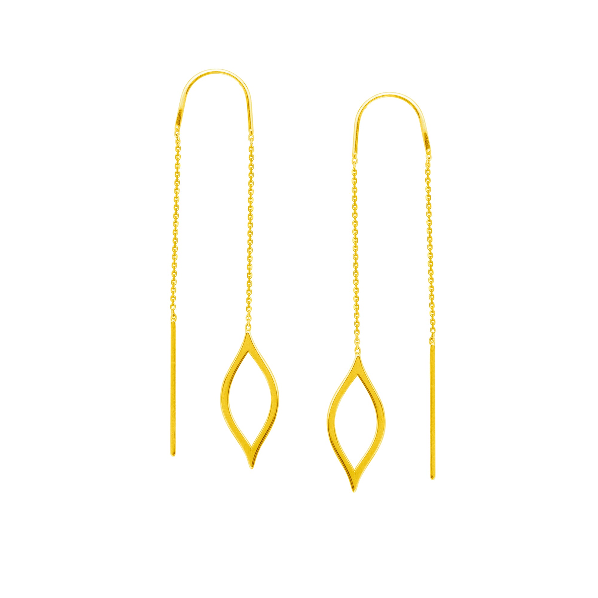 14K Yellow Gold Stationary Fancy Marquise Threader Earrings