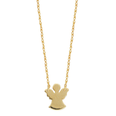 14K Yellow Gold Mini Angel Cut Out Necklace With Rope Chain