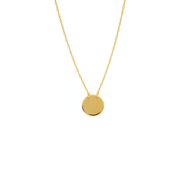 14K Yellow Gold Mini Round Disk Adjustable Necklace with Rope Chain
