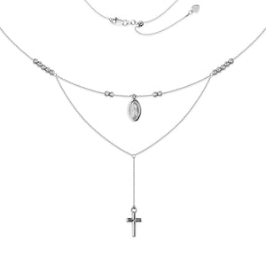Double Strand Virgin Mary Cross Adjustable Choker Necklace