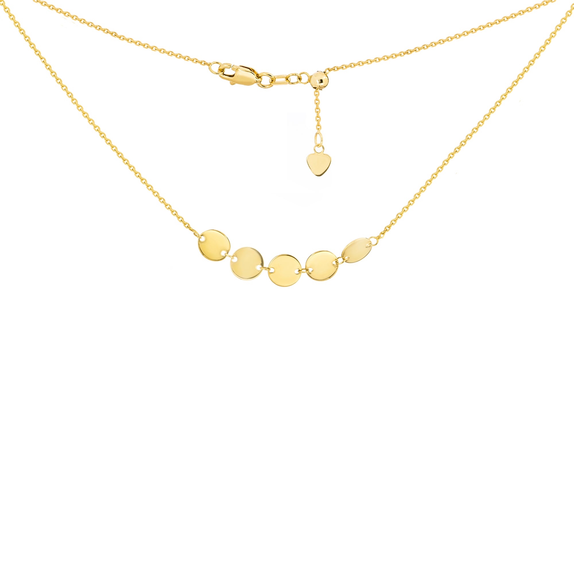 14K Yellow Gold 5 Mini Disc Choker Necklace with adjustable Chain