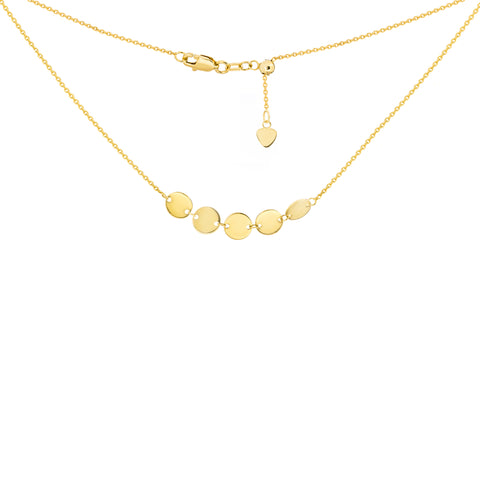 14K Yellow Gold 5 Mini Disc Choker Necklace with adjustable Chain