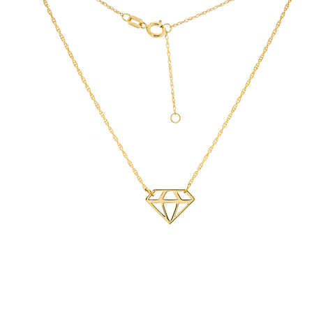 14K Yellow Gold Mini Cut out Diamond Necklace With Rope Adjustable Chain