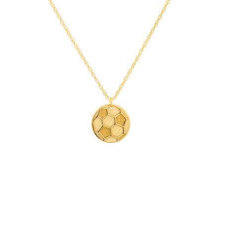 14K Yellow Gold Soccer ball Pendant Adjustable Necklace