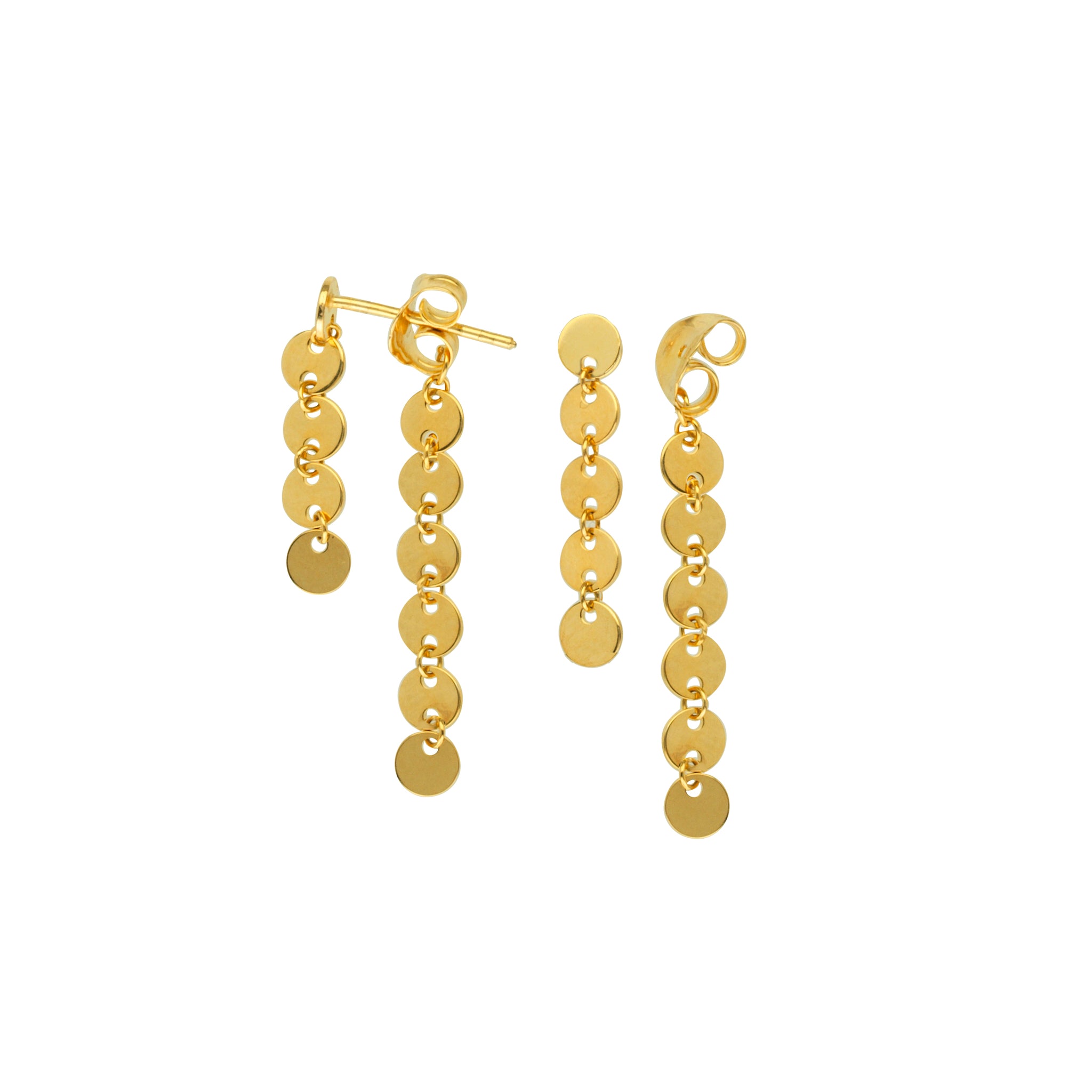 14K Yellow Gold Dangle Disk Double Drop Earrings