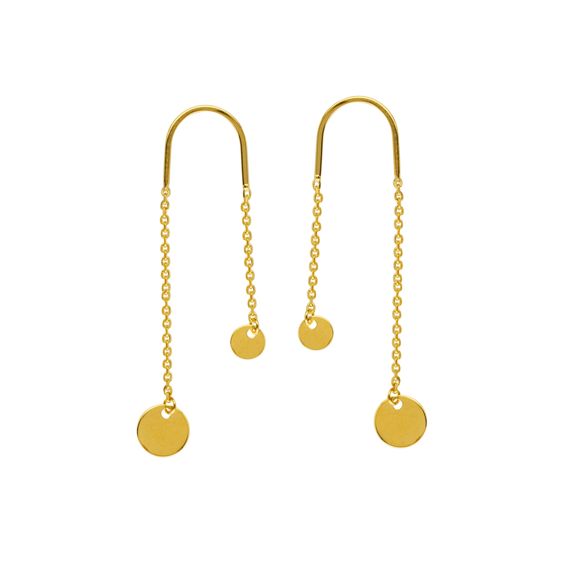 14K Gold Dangle 4 MM and 6 MM Disk Chain Earrings