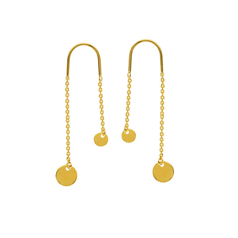 14K Gold Dangle 4 MM and 6 MM Disk Chain Earrings