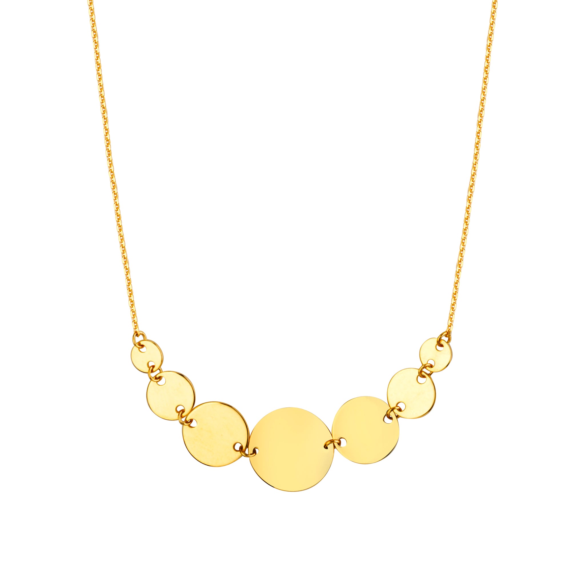 14K Yellow Gold Graduated Disc Adjustable Necklace