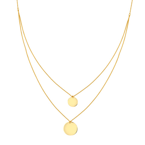 14K Yellow Gold Double Disc Strand BIB Necklace