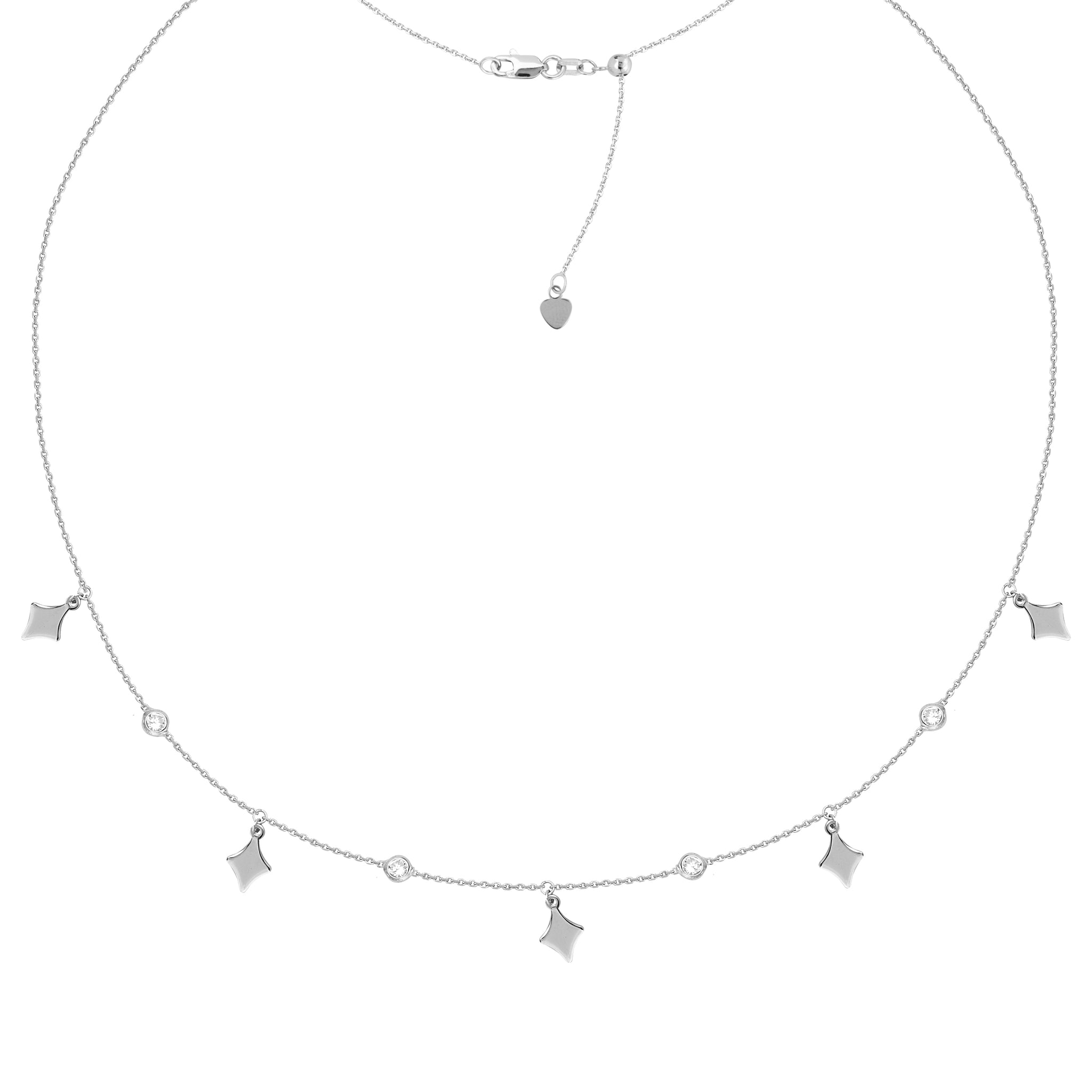 3MM CZ Diamond Shape Station Adjustable Choker Necklace