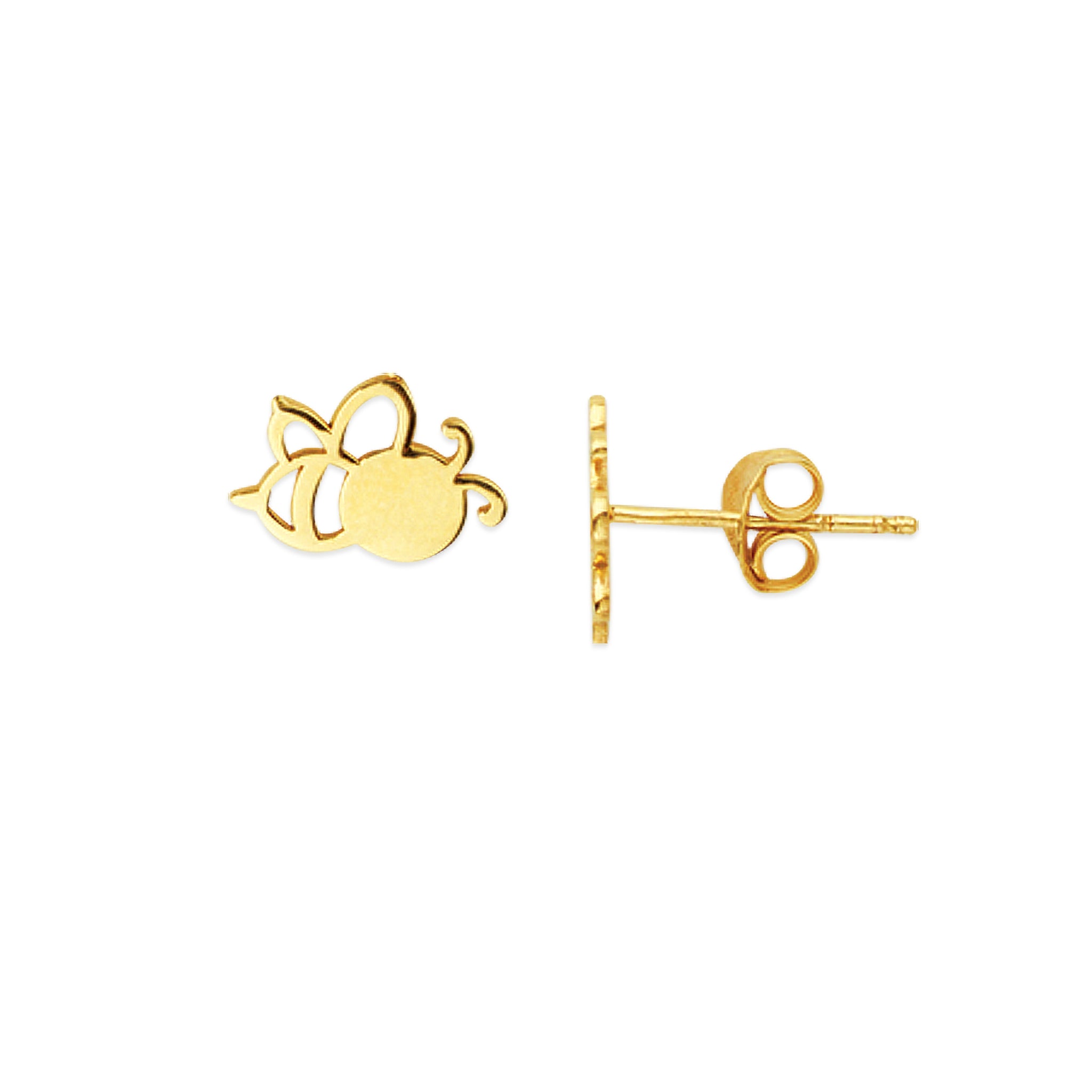 14K Solid Yellow Gold Mini Bee Cut out Stud Earring