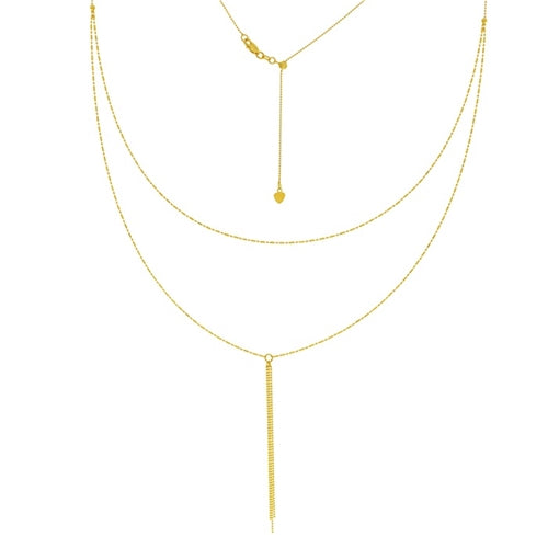 14K Yellow Gold Double Strand Bead and Bar Adjutable Choker Plus Necklace