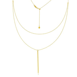 14K Yellow Gold Double Strand Bead and Bar Adjutable Choker Plus Necklace