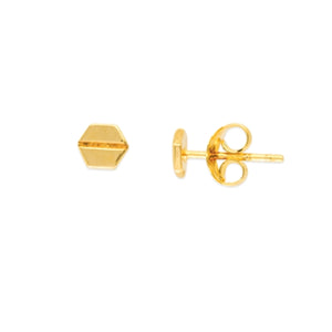 14K Solid Yellow Gold Mini Hexagon Screw Design Stud Earring