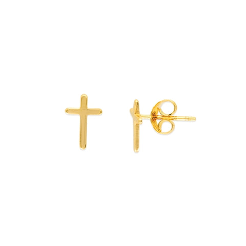 14K Solid Yellow Gold Mini Cross Stud Earring