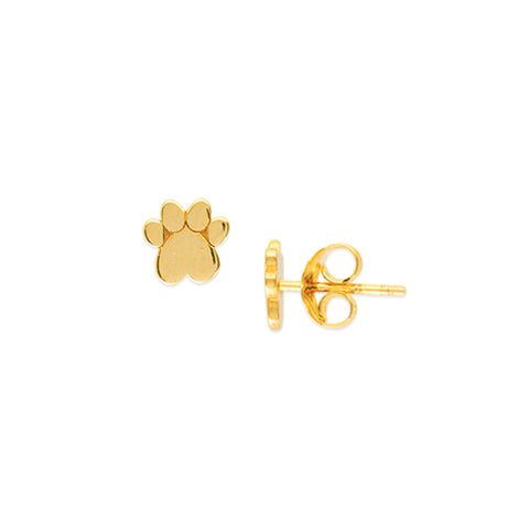 14K Solid Yellow Gold Mini Heart Dog Paw Stud Earring