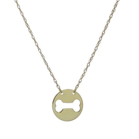 14K Yellow Gold Mini Disk Cut Out Bone Necklace with Rope Chain