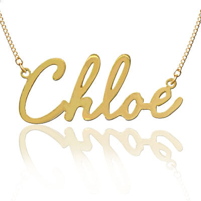Personalized Name Plate Gold Necklace in "Chloe" Script (Silver & Gold)