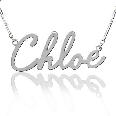 Personalized Sterling Silver Name Plate Necklace in "Chloe" Script (more colors)