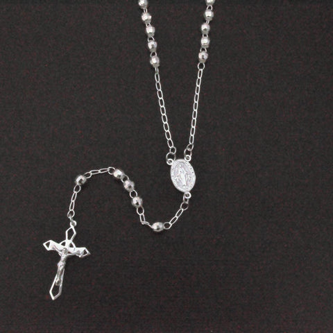 Sterling Silver 925 High Polished Diamond Cut Rosary 4mm -