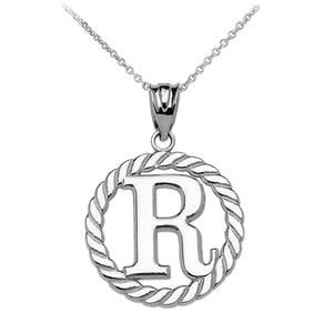 Sterling Silver "R" Initial in Rope Circle Pendant Necklace