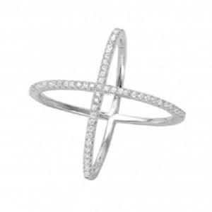 925 Sterling Silver Rhodium Plated Cross 4 way CZ Ring